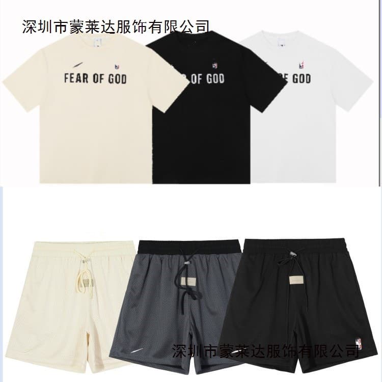 Factory Wholesale Fog Three-Party Collaboration Short-Sleeve Shorts Casual Sports Set for Men and Women, Black Short-Sleeve, In-Stock Cotton