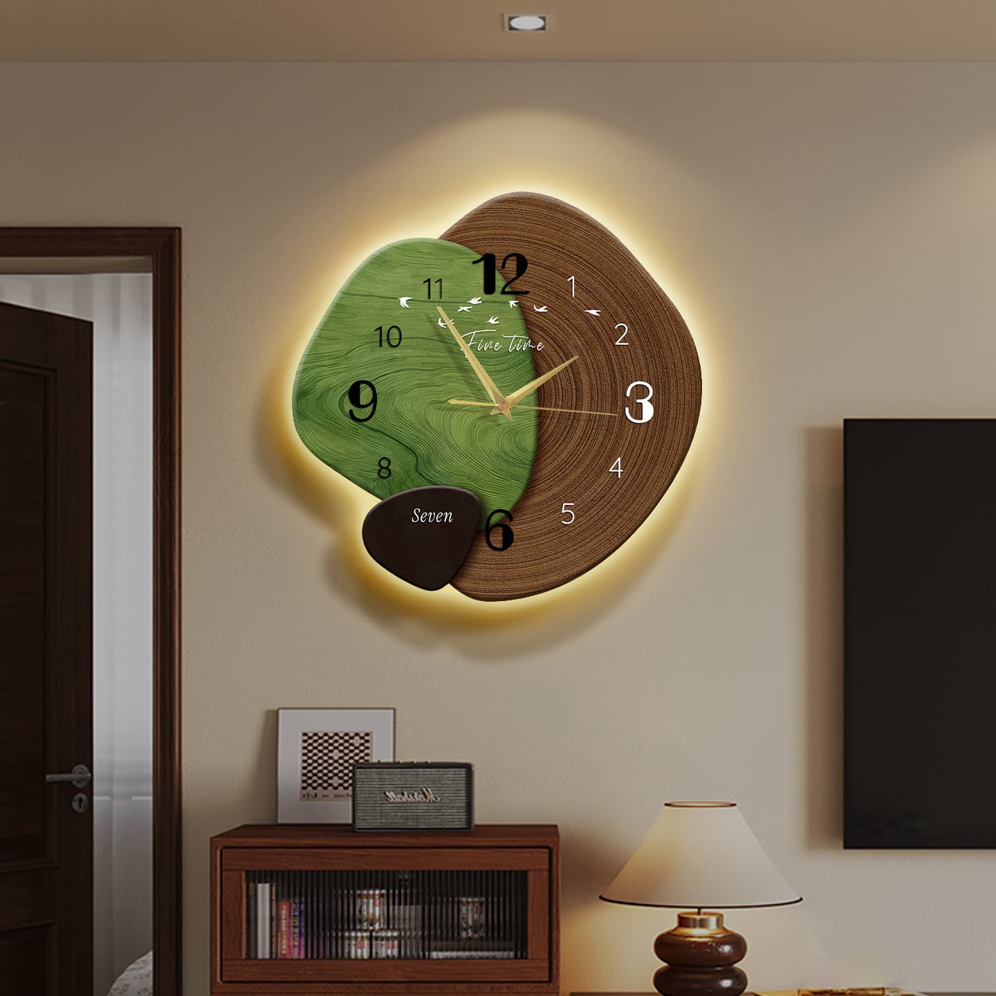 Medieval style living room LED luminous wall clock high-end simple TV background wall clock creative art clock wall hanging