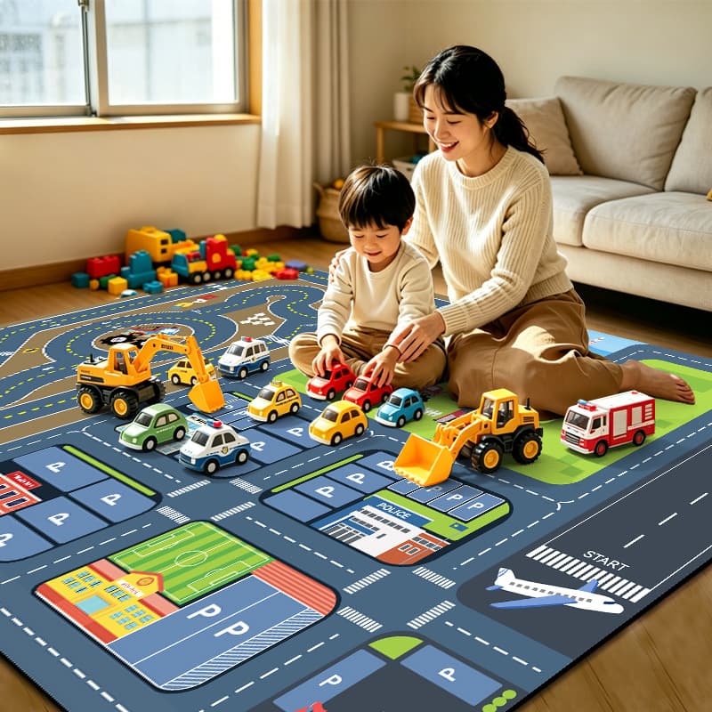 Diatom Mud Floor Mat for Living Room, Coffee Table Mat, Baby Crawling Mat, Anti-Slip Mat for Kids' Room, Cartoon Parking Lot Game Mat