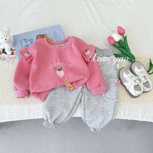 Girls' Hoodie 2026 Baby Embroidered Top Fashion Korean Style Spring/Autumn Round Neck Casual Set