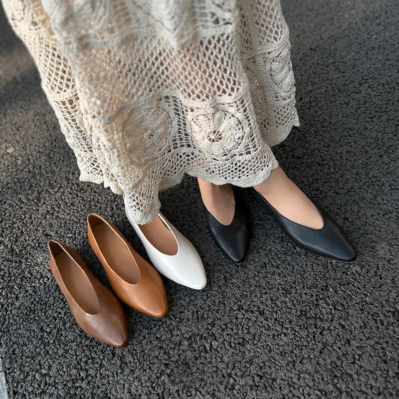 3118-8 Spring New Pointed Toe Soft Leather Flat Casual Women's Shoes, Top Layer Cowhide Loafer