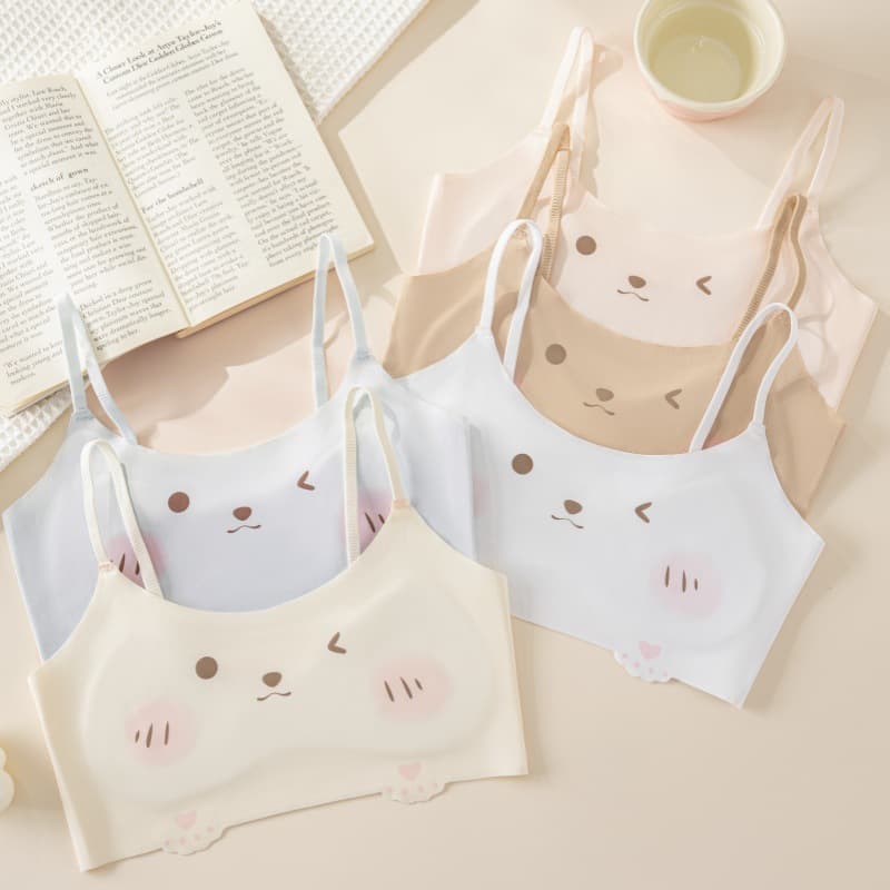Stage 1 Kids Cartoon Vest with Fixed Cups for Girls Ages 9-12, Developmental Period Bra for Middle School Students, Teen Girls Underwear