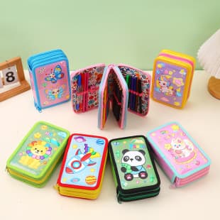 Creative New Large-Capacity Colored Pencil Storage Bag, Cartoon Graffiti Student Pencil Case, Portable Three-Layer Pencil Case