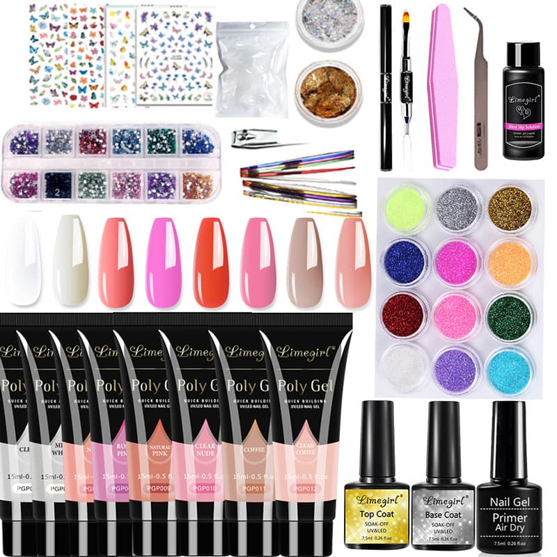 Limegirl Crystal Nail Extension Gel Set Mouse Light Nail Tips Brush Collection Nail Art Kit Professional Manicure Supplies