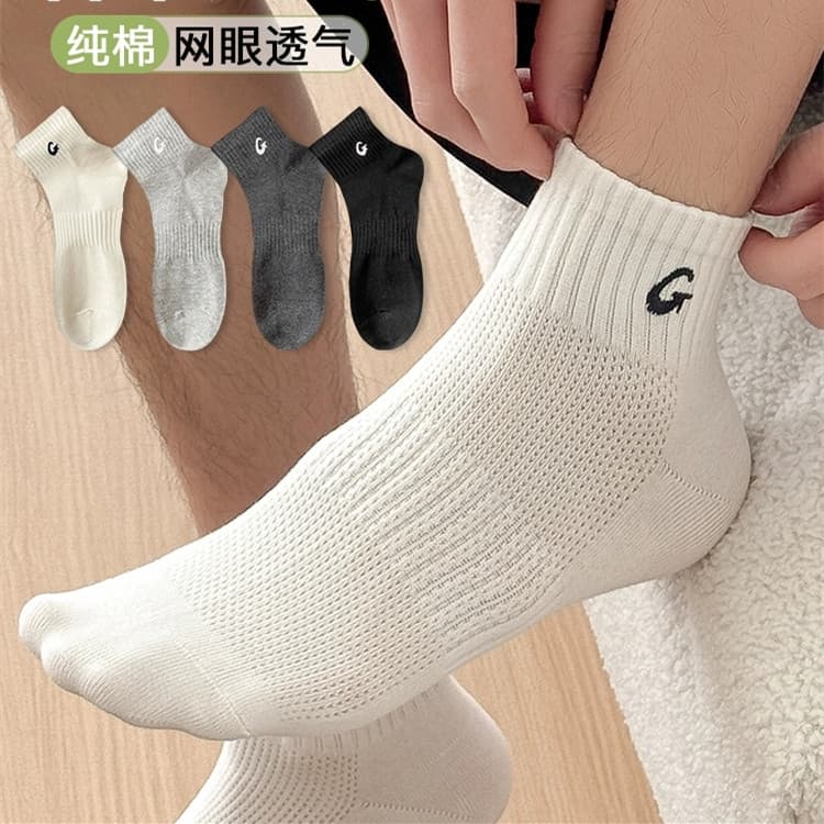 Men's Cotton Mid-Calf Socks, Breathable Athletic Socks, Moisture-Wicking Mesh Casual Socks
