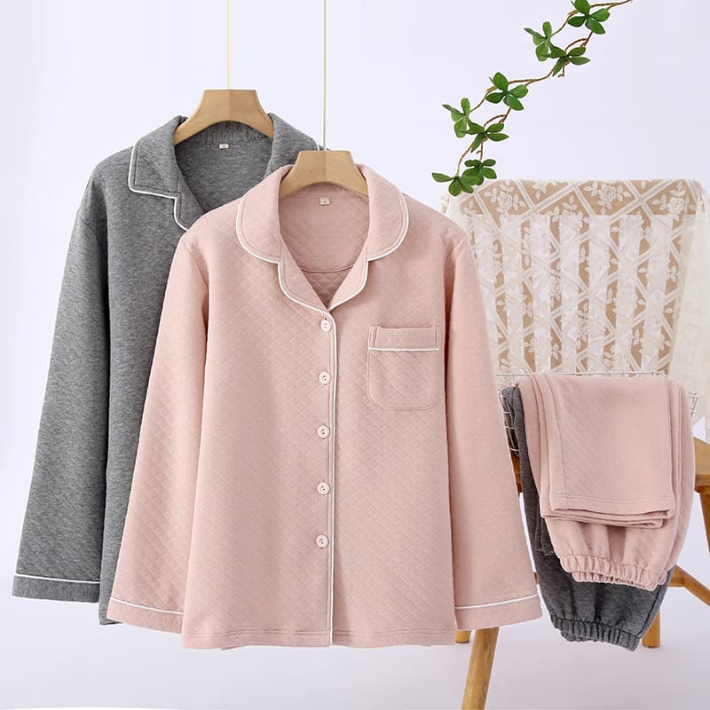 Pure Cotton Air Layer Couple Set V-Neck Home Clothes Men's Sleepwear Breathable Warmth Comfortable Long Sleeve Long Pants