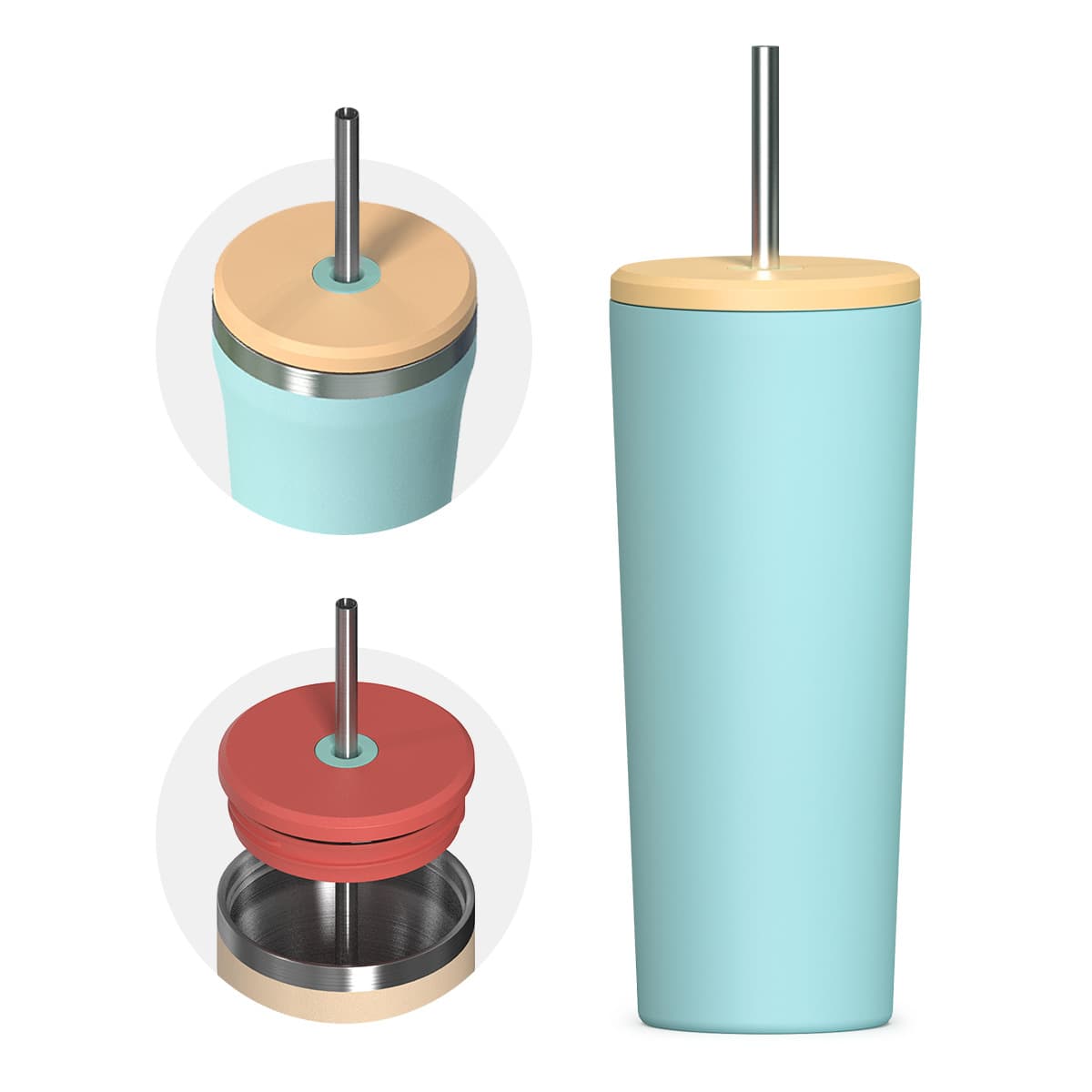 Custom 304 Stainless Steel Coffee Cup for Export, Double-Wall Portable Dual-Drink Lid Straw Lid Insulated Coffee Tumbler