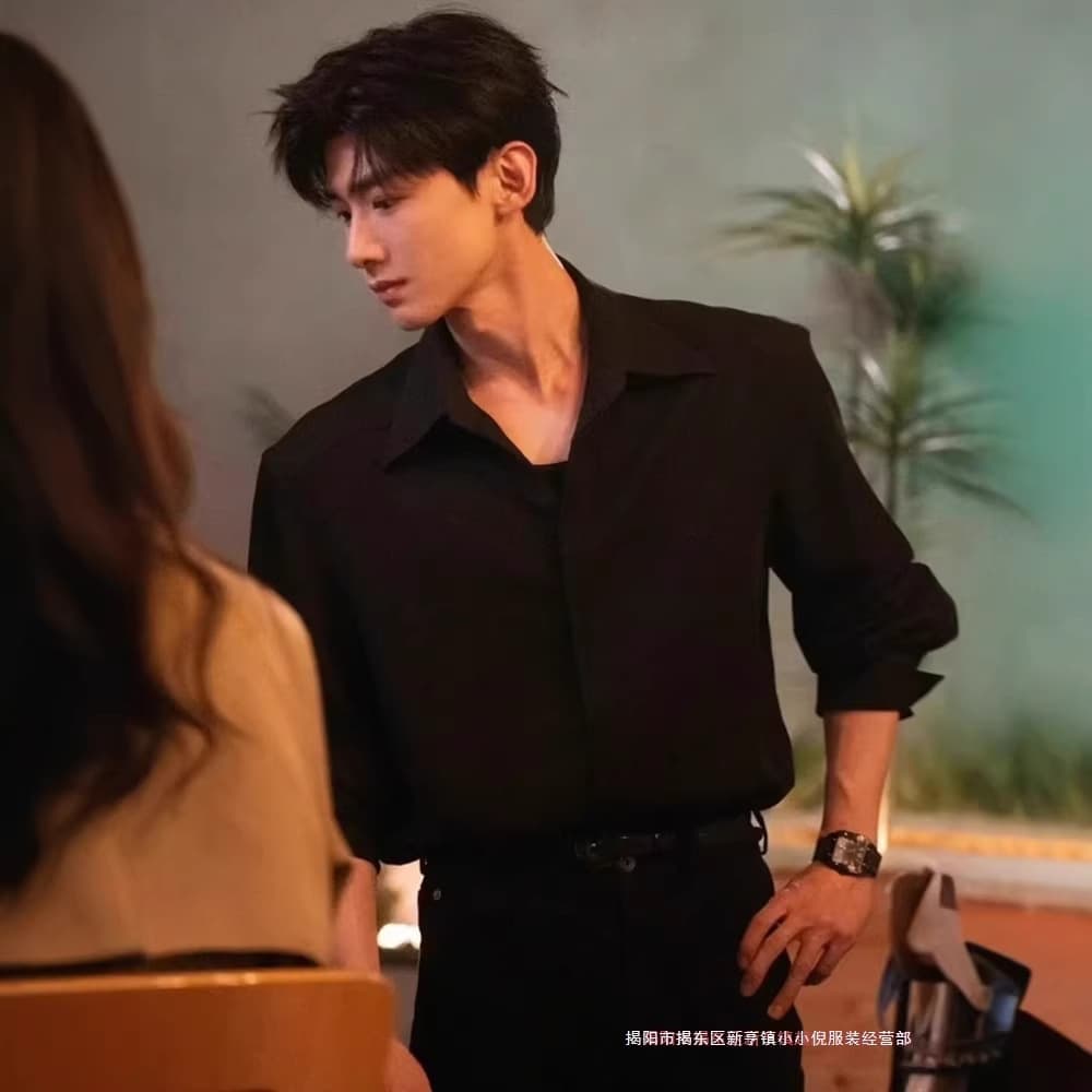 Bai Jingting Sang Yan Same Style Black Shirt Men Spring Autumn Long Sleeve Shirt Blazer Inner Wear Abstinence Style Jacket