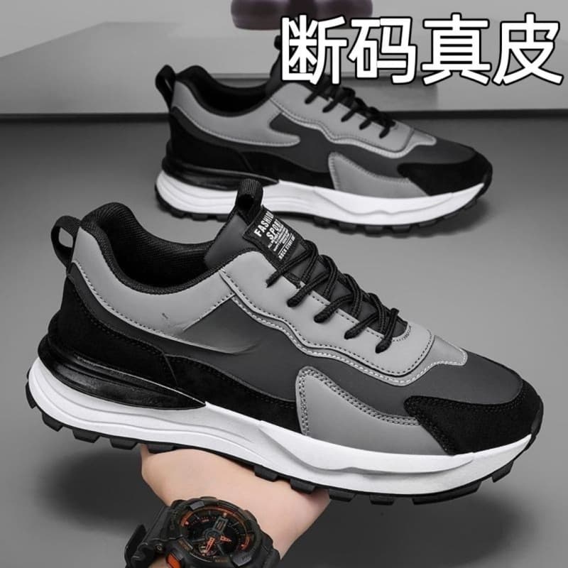 Clearance Sale Men's Genuine Leather Sports Shoes Casual Versatile Soft Sole Leather Surface Slip-resistant Wear-resistant Waterproof Sneakers