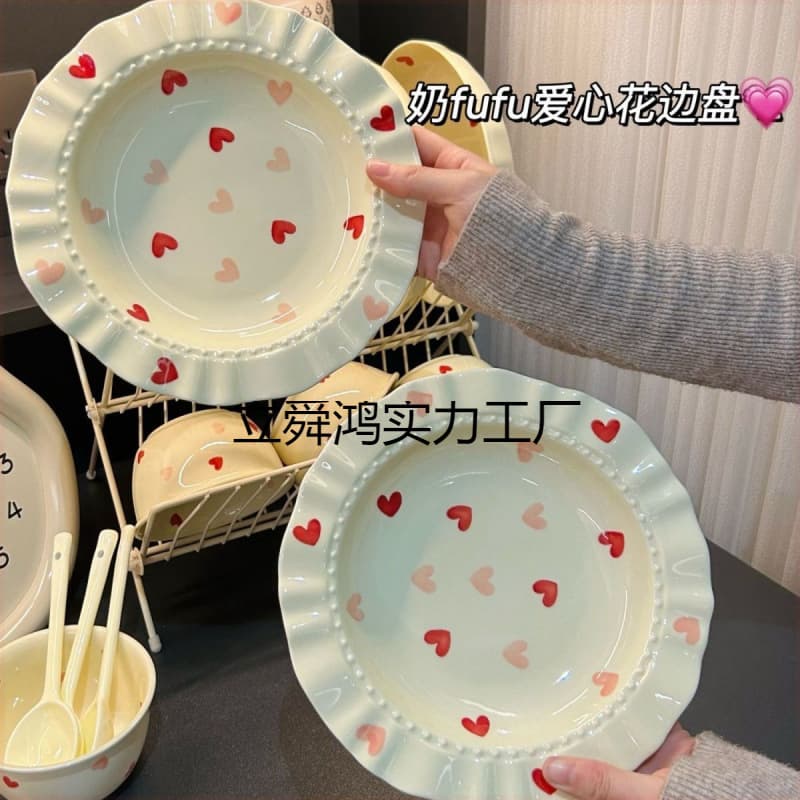 Cream love lace hat household deep dish dish ceramic pasta high-value salad plate dinner plate tableware