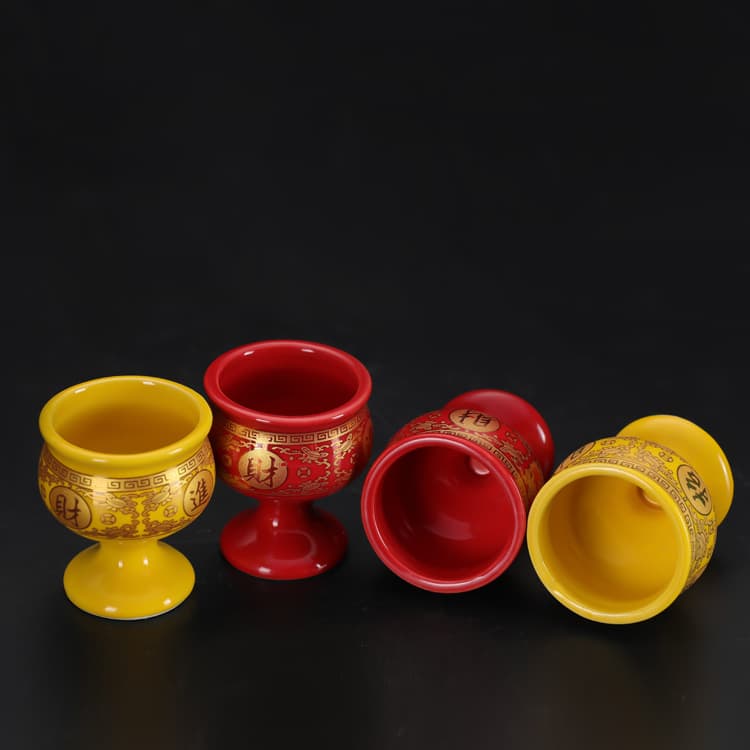 Guan Yu Wine Cups for Deity Offerings, Ceramic High-footed Wine Cups Wholesale