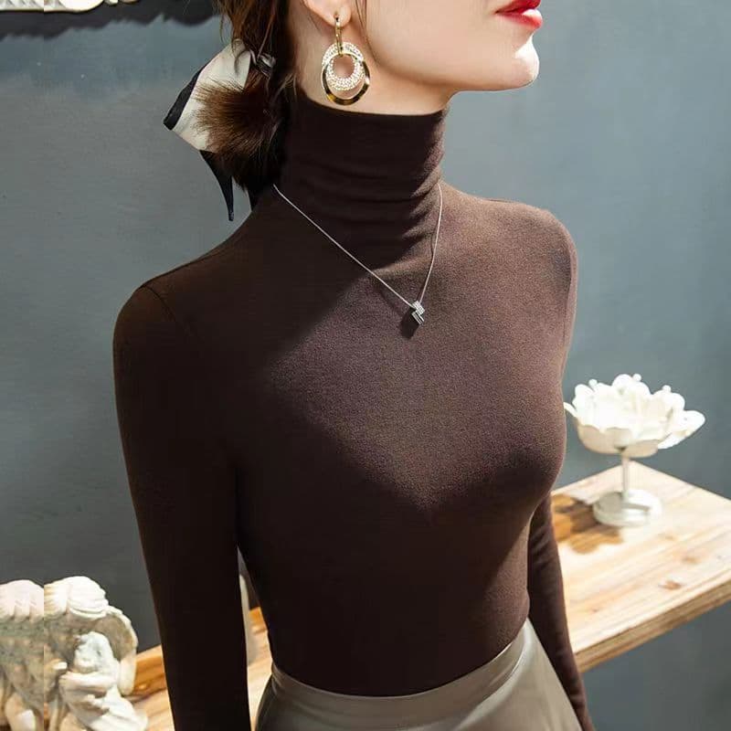 Wholesale German Velvet Base Layer Women's Autumn Winter New Versatile Solid Color High Neck Long Sleeve Double-Sided Fleece Inner Top Stylish Trendy