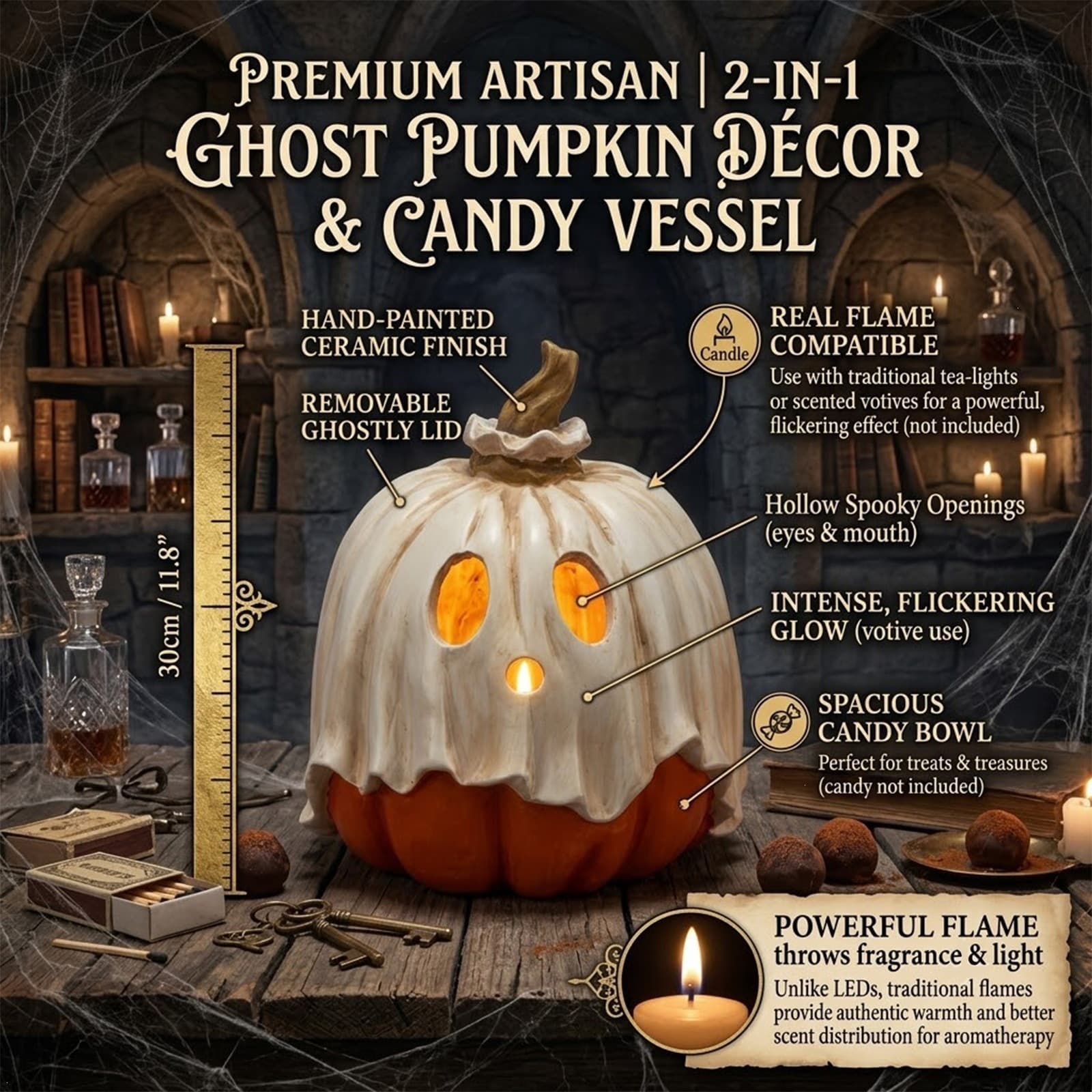 Halloween Pumpkin Candy Holder Resin Ornament for Patio Tabletop Decoration