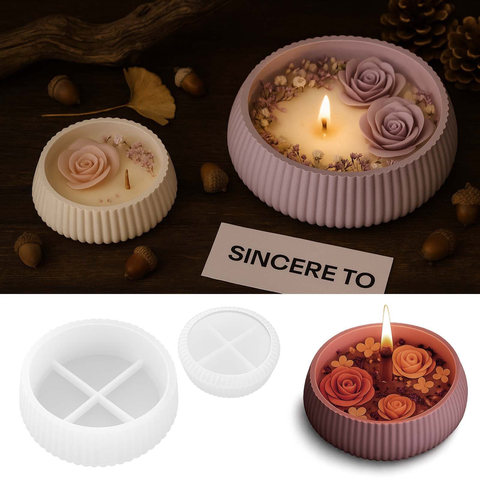 DIY Striped Aromatherapy Candle Storage Box Silicone Mold, Green Plant Potted Minimalist Cement Plaster Silicone Mold