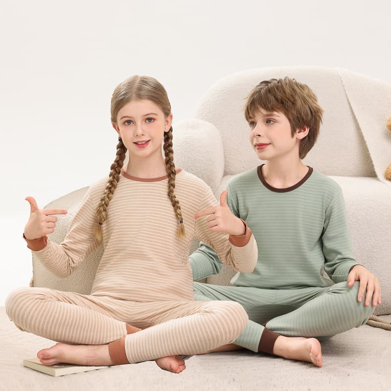 2025 Autumn/Winter Youth Striped Pajama Homewear Two-Piece Set, Boys and Girls Thermal Underwear Set