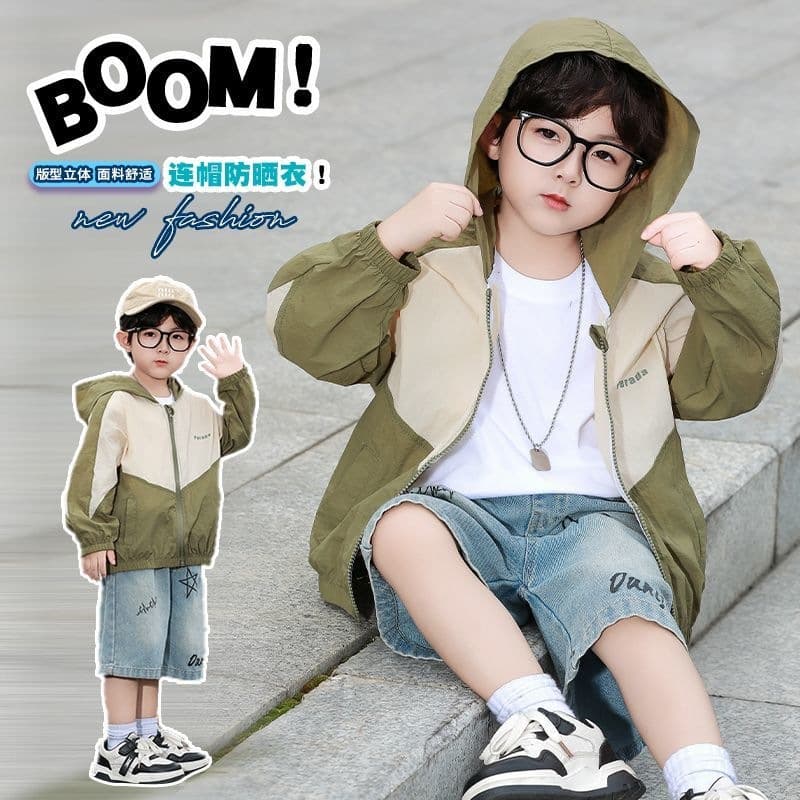 Boys' sun protection clothing summer thin children's coat new summer boys middle school children's loose hooded sun protection clothing