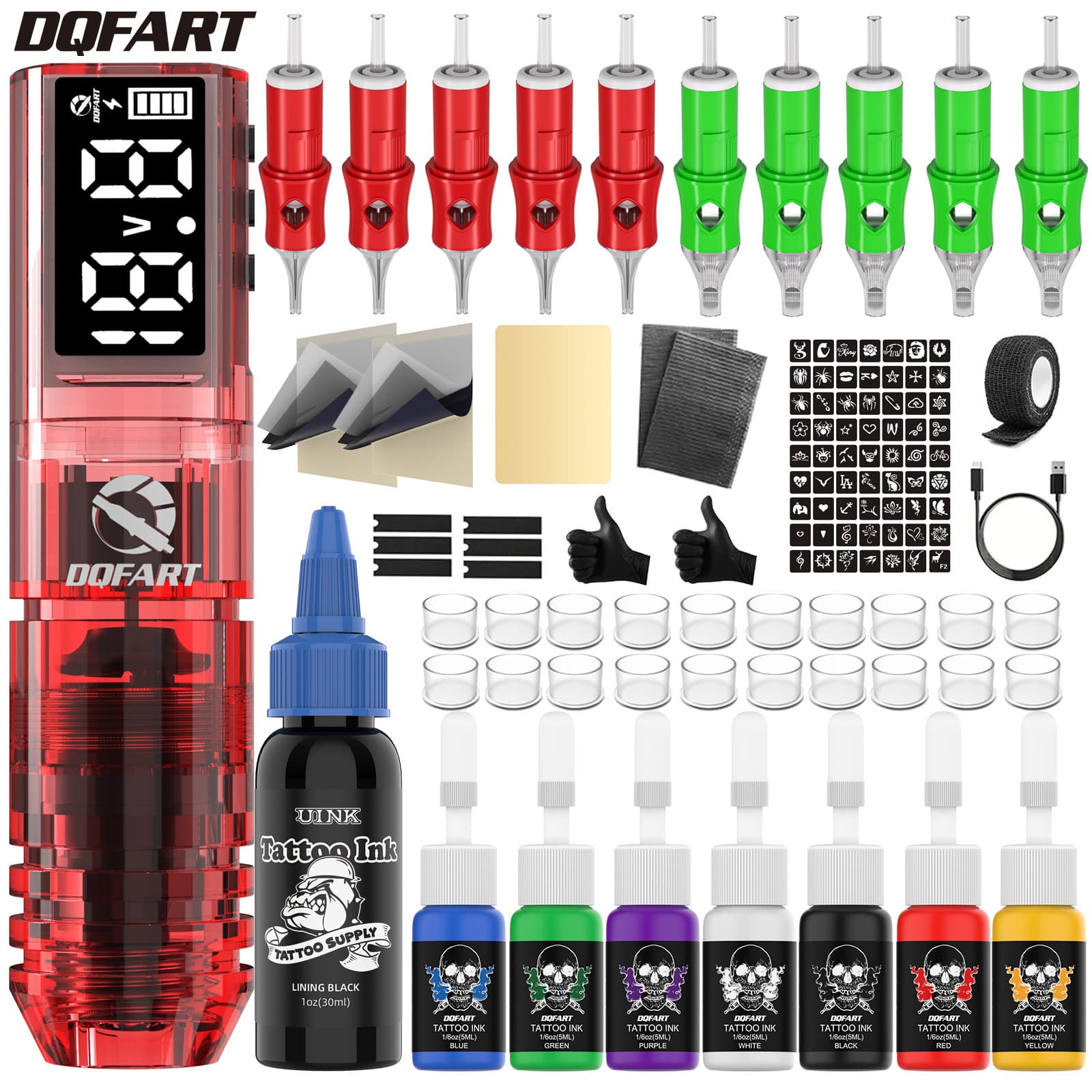 Cross-border popular 1.47-inch display wireless tattoo machine set 1600 mAh digital tattoo machine tattoo pen