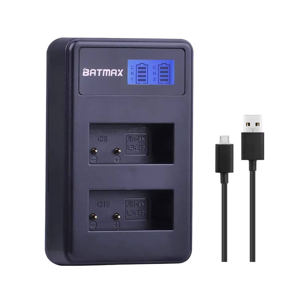 LCD Dual Charger Compatible with Canon LP-E17, EOS M3, M5, M6, 750D, 760D, T6i, T6s, 800D