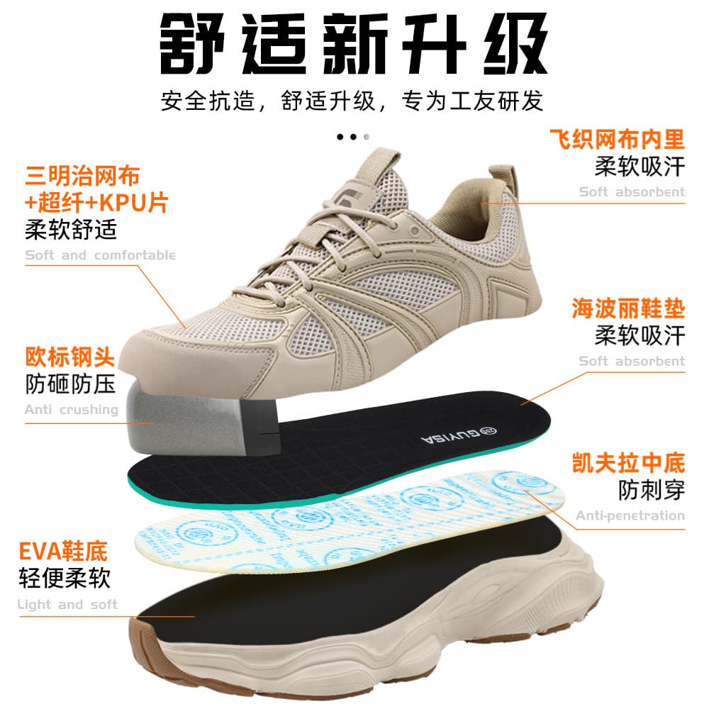 Cross-border Safety Shoes Men's Anti-smash Anti-puncture Work Shoes Women's Lightweight Air Cushion Shock-absorbing Protective Functional Shoes