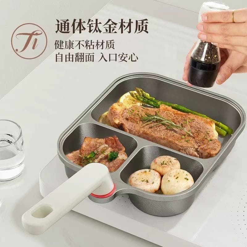 Cross-border Household Titanium Egg Frying Pan Three-in-One Flat Frying Pan Meat and Egg Burger Non-Stick Pan Factory Wholesale Supports Dropshipping
