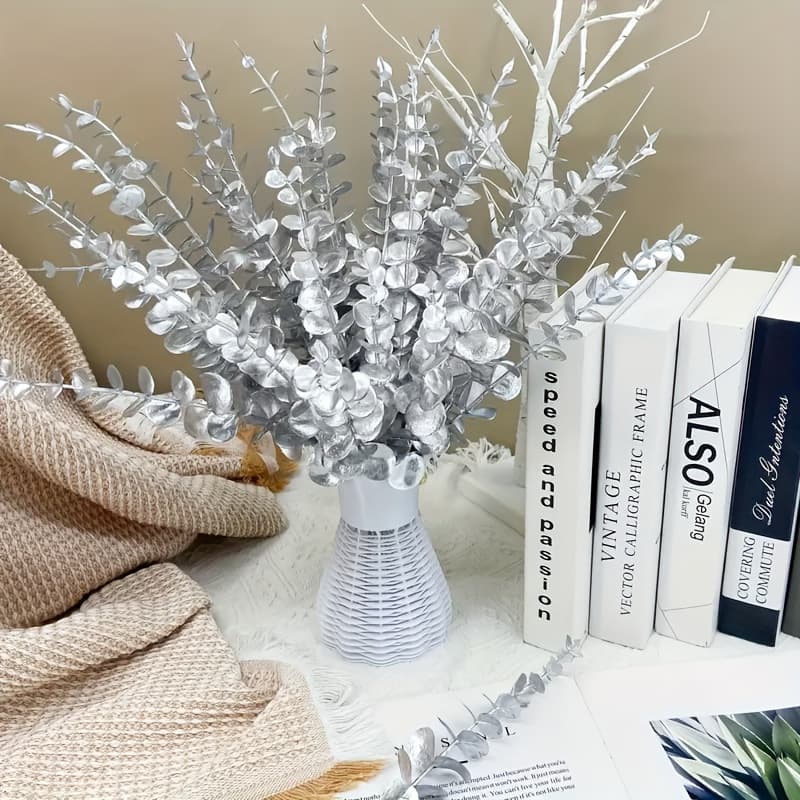 Cross-border bestseller single stem eucalyptus faux plant for weddings and New Year flower arrangements, money leaf floral accessory, drop shipping