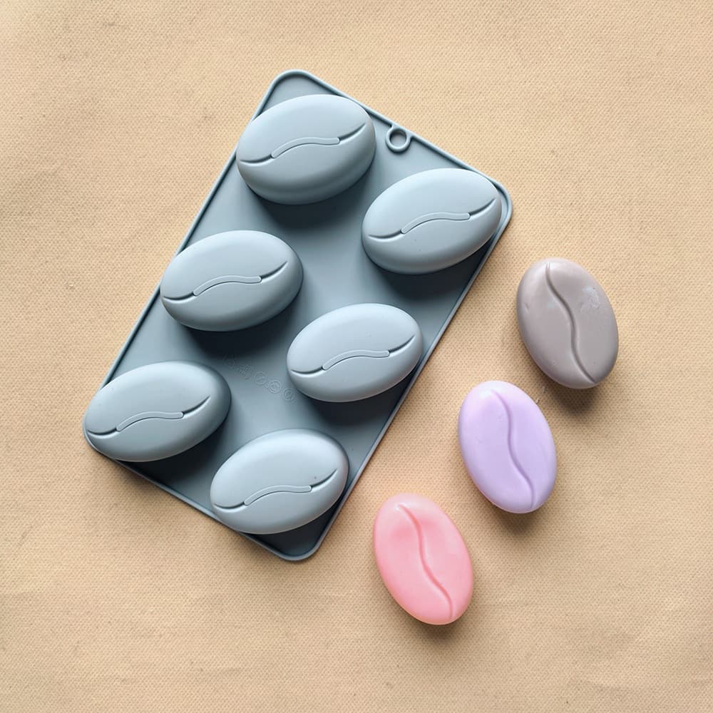 6-Cavity Coffee Bean Shape Silicone Mold Baking Tool Cake Mold Chocolate Ice Cube Tray Epoxy Mold 855