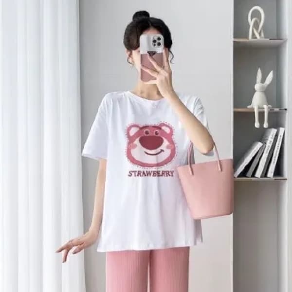 Plus Size Maternity Summer Cotton Short Sleeve T-Shirt, Short Style, Loose Fit for Pregnancy