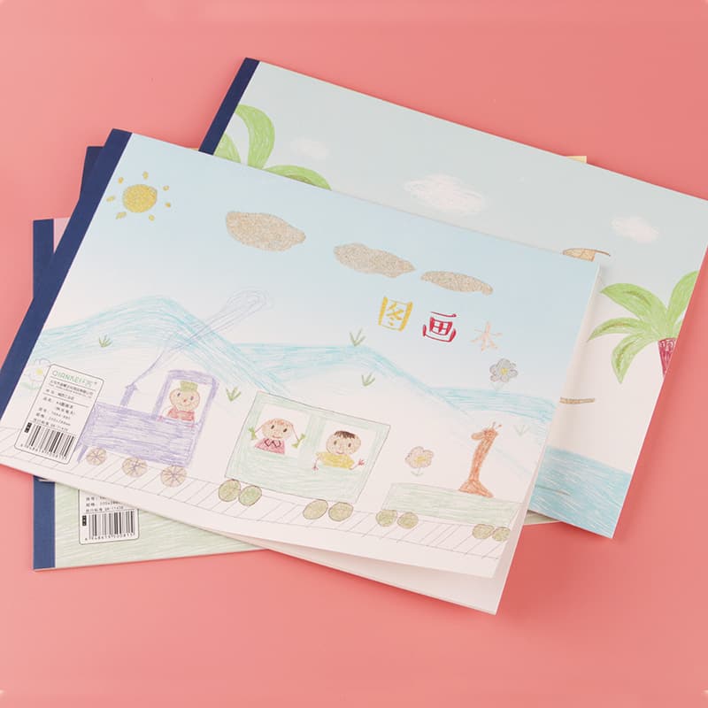 A4 drawing book with cute cartoon crystal patterns, children's art blank drawing book with stickers, student stationery.
