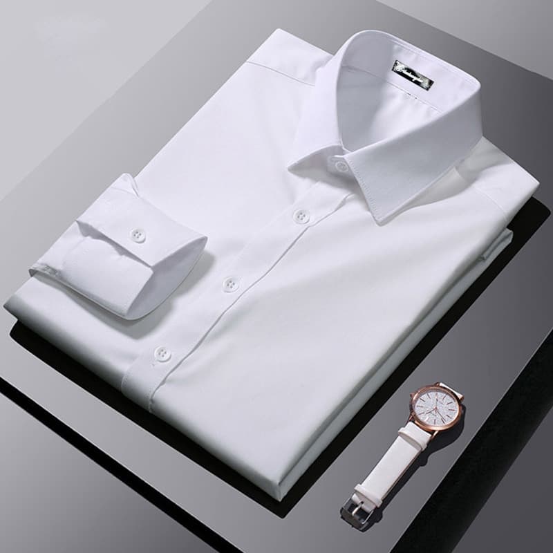 White Shirt Men Long Sleeve Business Formal Professional Slim Fit Black Shirt Korean Groomsman Suit Solid Inner Base Layer