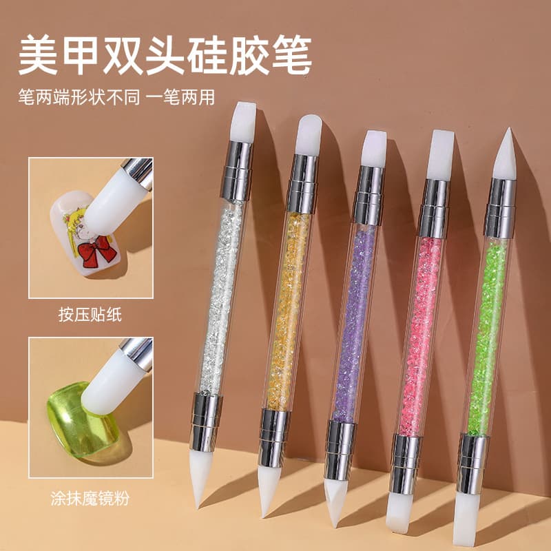 Double-ended manicure silicone pen sticker press stick multi-functional magic mirror powder application carving glue adjustment manicure tool wholesale