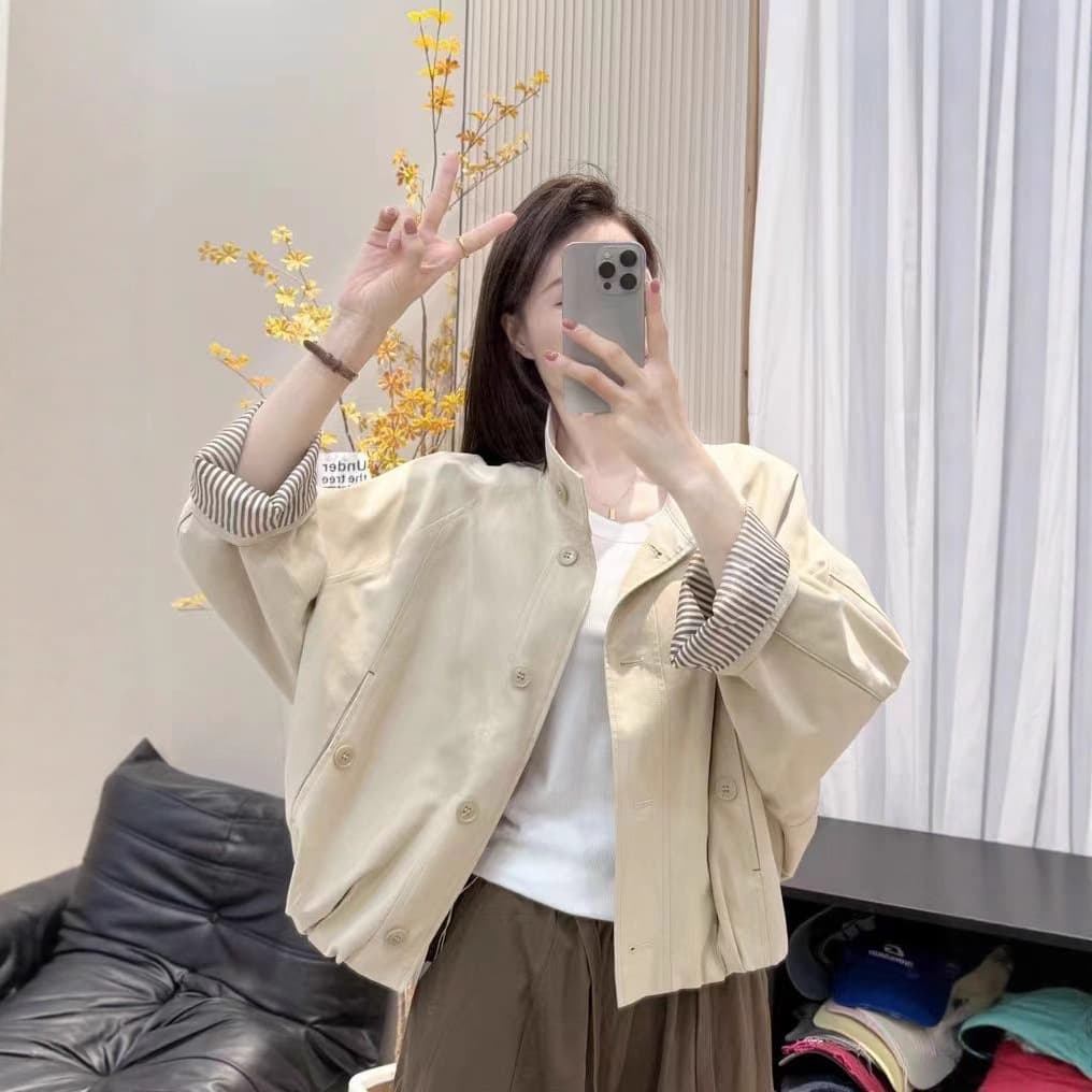 Korean style stand collar contrasting color work jacket for women 2025 new autumn Hong Kong style casual popular loose jacket top