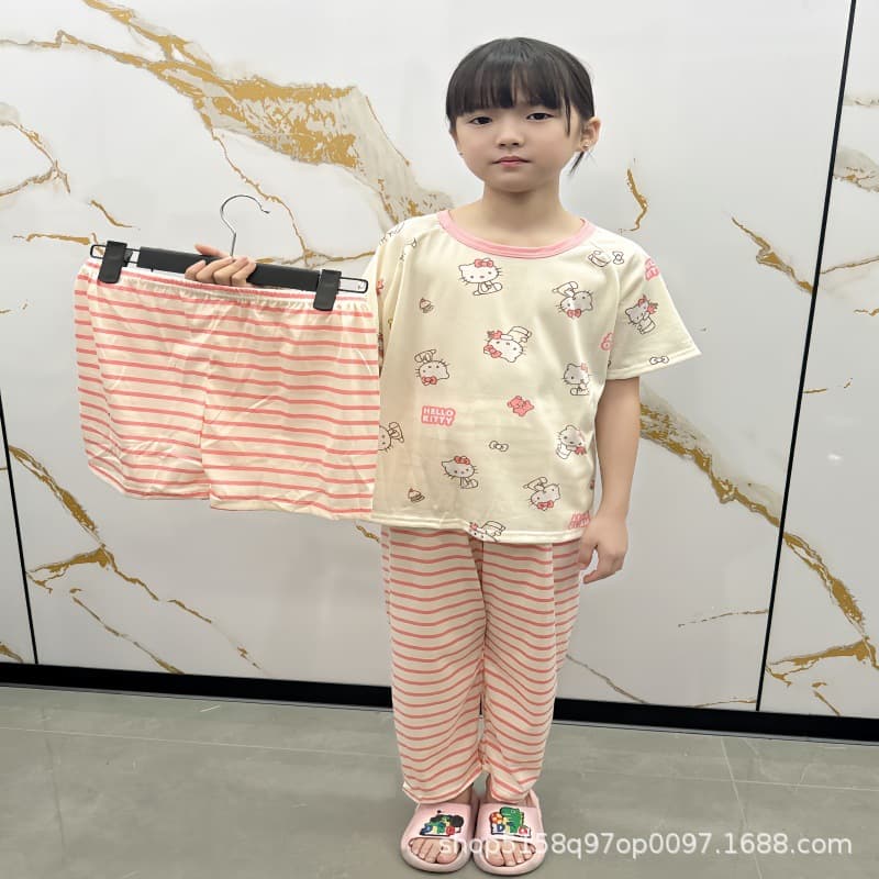 Kids' 3-Piece Pajama Set Boys Girls Thin Summer Sleepwear Homewear Air Conditioning 3-Piece Summer Pajama Set