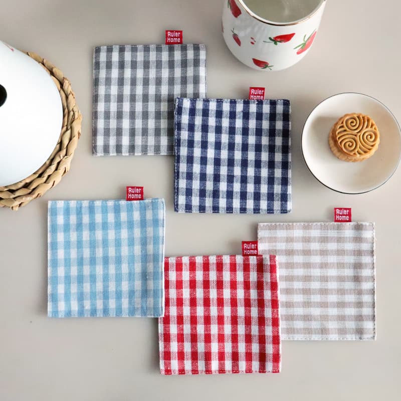 Fabric Coaster Double-Layer Plaid Heat-Insulated Coaster Square Mug Coaster