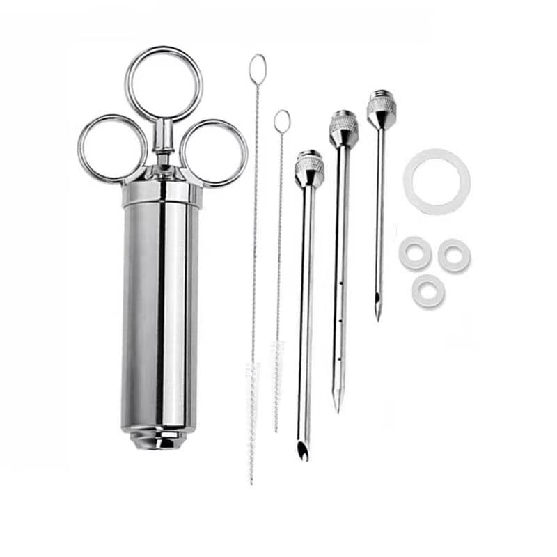 Guangmu's Best-selling Three-needle Stainless Steel Seasoning Turkey Syringe Turkey Needle with Cleaning Brush Barbecue Tool 1oz