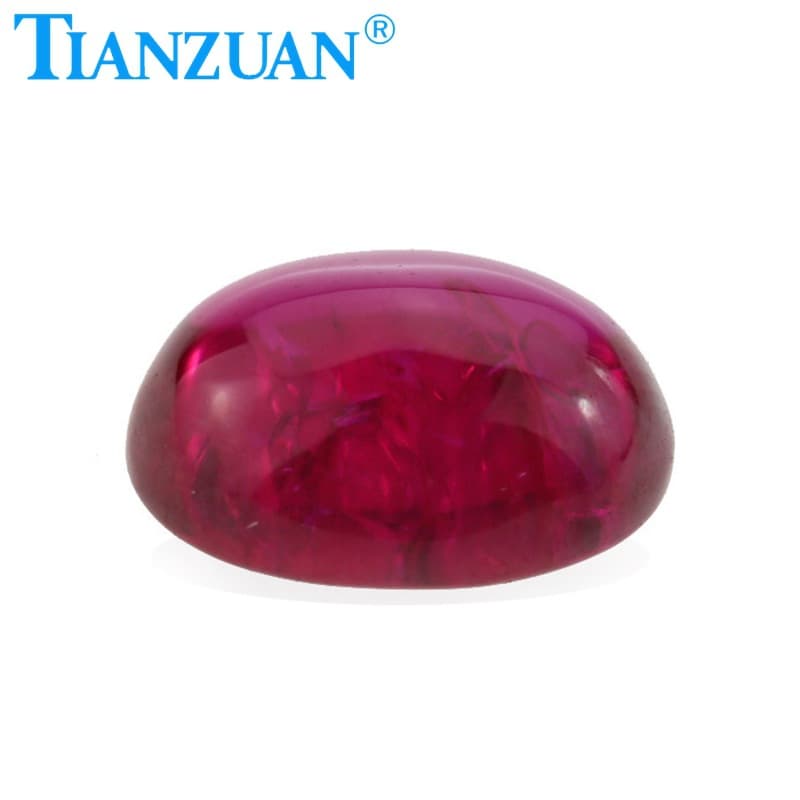 Oval Cultivated Synthetic Ruby Flat Plain Ruby Naked Stone Ring with Cotton Blint