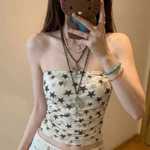Y2K Star Print Tube Top Vest for Women Summer 2026 New Slim Fit Short Sleeveless Top