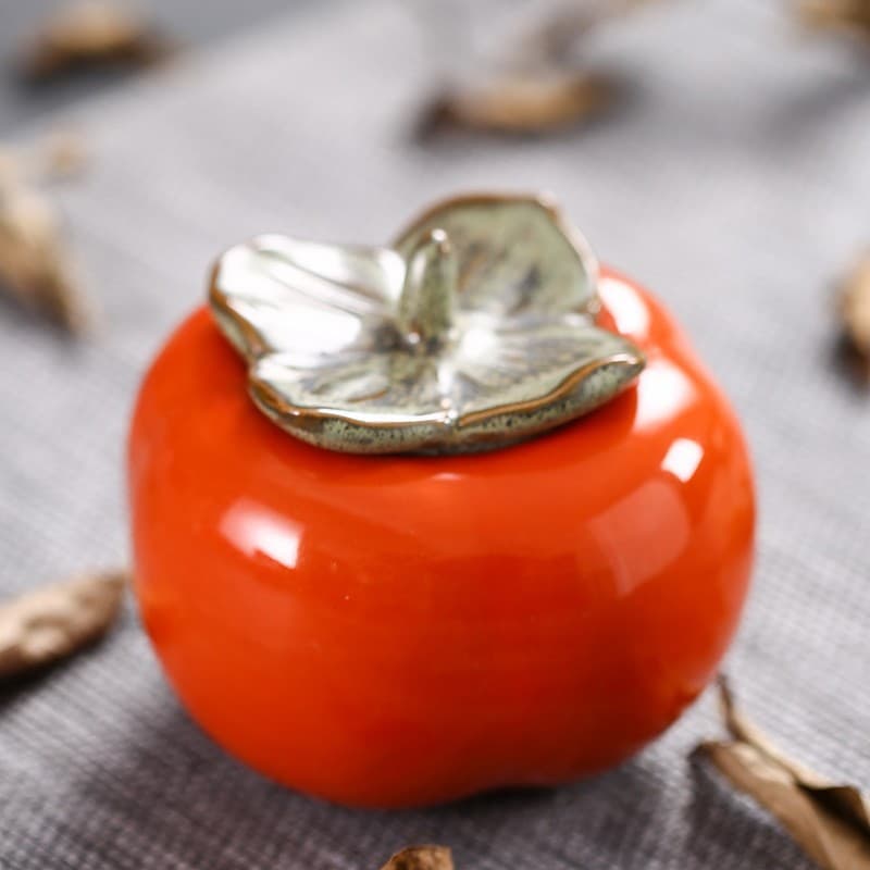 Persimmon Tea Canister "Everything Goes Well" Wedding Candy Jar Celebration Gift, Ceramic Small Wedding Shop Sugar Box Special Offer