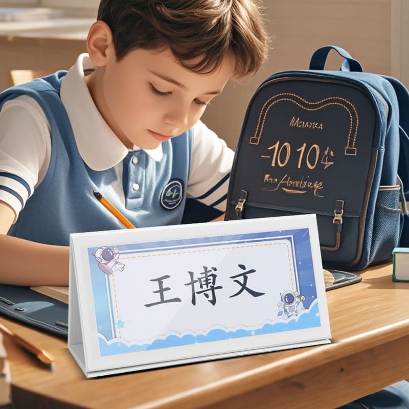 Pin-style nameplate for first-grade students, double-sided foldable magnetic desktop name tag for bulk purchase.