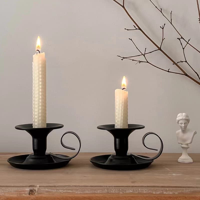 Cross-border Black Tea Cup Candle Holder, Vintage Distressed Small Iron Desktop Candle Holder, Aromatherapy Candle Stand, Wedding Prop