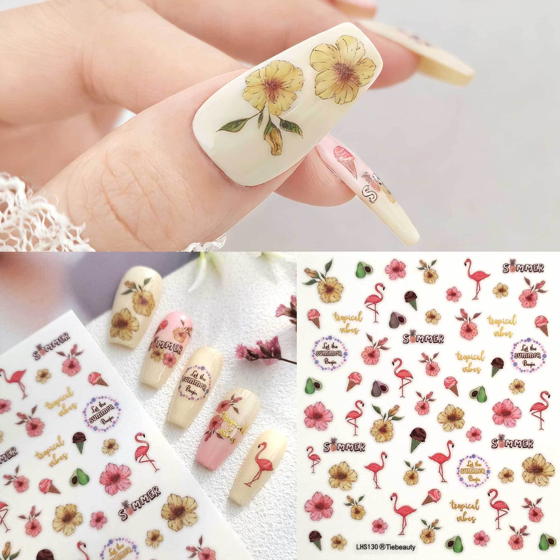 Cross-border summer nail stickers, tropical ostrich flower ice cream nail stickers, ultra-thin adhesive nail stickers