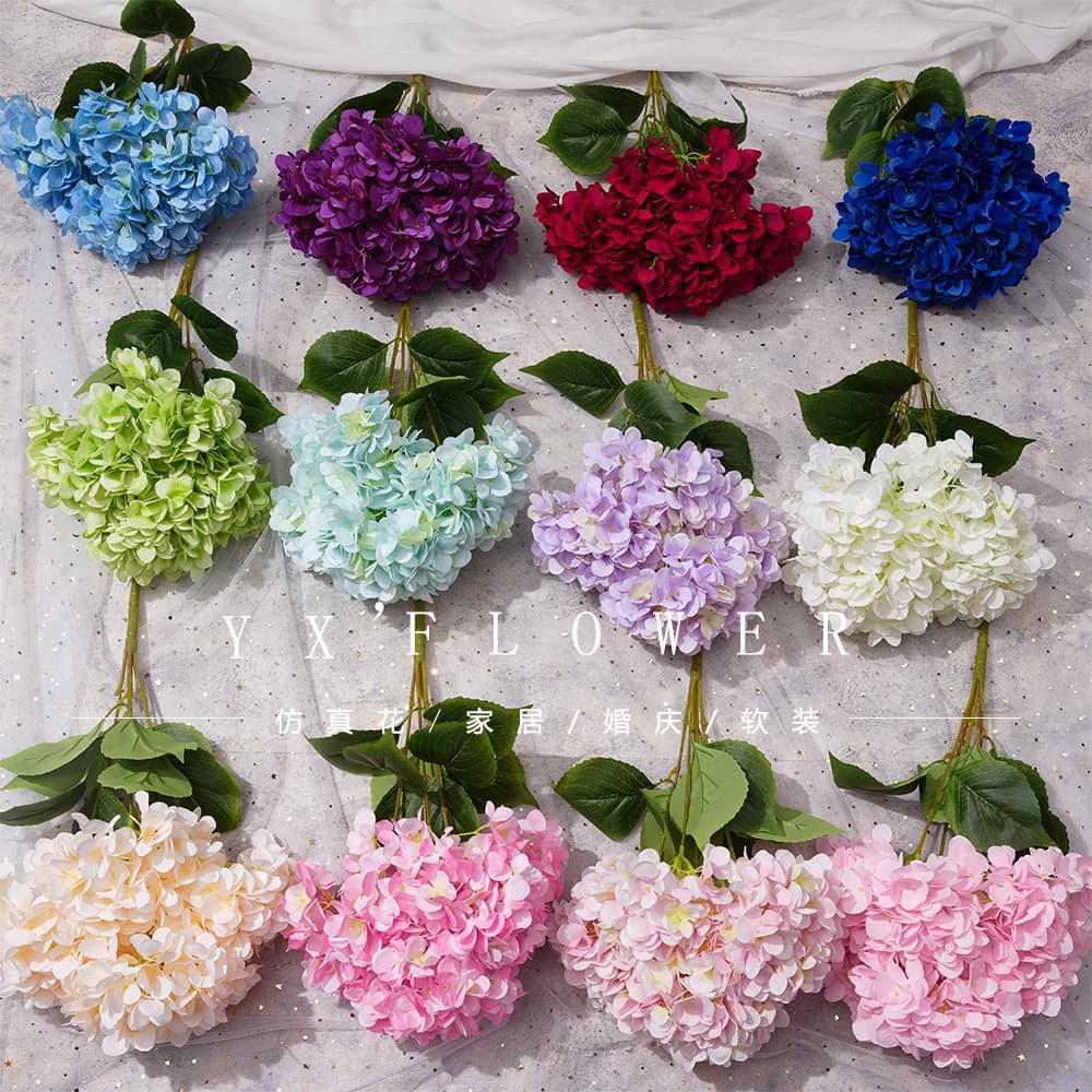 Simulated Large 5-Branch French Hydrangea Artificial Flower Bouquet Finished Product Silk Flower Wedding Floor Arrangement Plastic Flower Wedding Decoration
