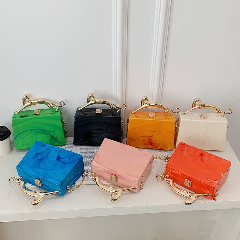 Fashionable Acrylic Box Bag 2022 New European and American Cross-Border Candy Color Handheld Dinner Bag Chain Messenger Bag
