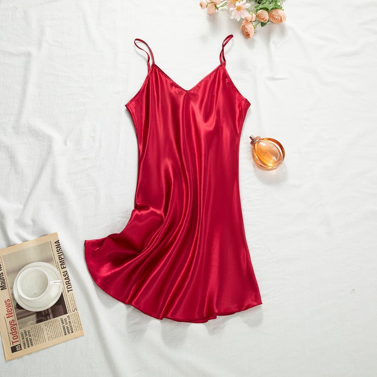 Cross-border Solid Color Four-Season Wearable Silk-like Camisole Nightgown Sexy Home Sleepwear Inner Layer Solid High-end Camisole Dress