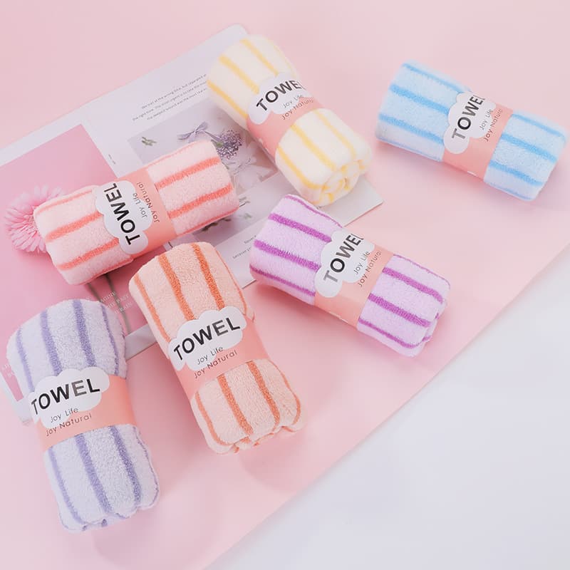 Factory wholesale quick-dry face coral fleece towels, cation stripe bath towels, thickened absorbent towels as gifts