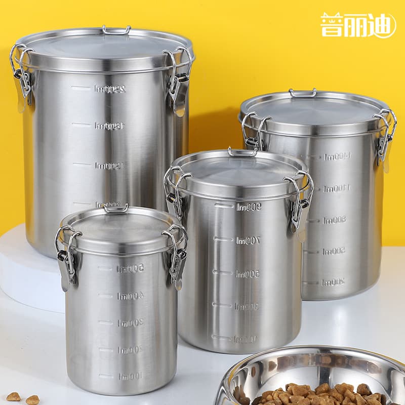 304 Stainless Steel Pet Food Storage Container, Dog Food Bucket, Cat Food Storage Bucket, Sealed Large Grain Storage Container