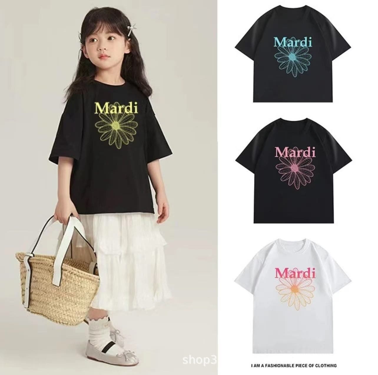 European Size Korean Mardi Short Sleeve Women's Summer Daisy Dachshund Floral Print Top, Long-term Stock, Cotton Kids T-Shirt
