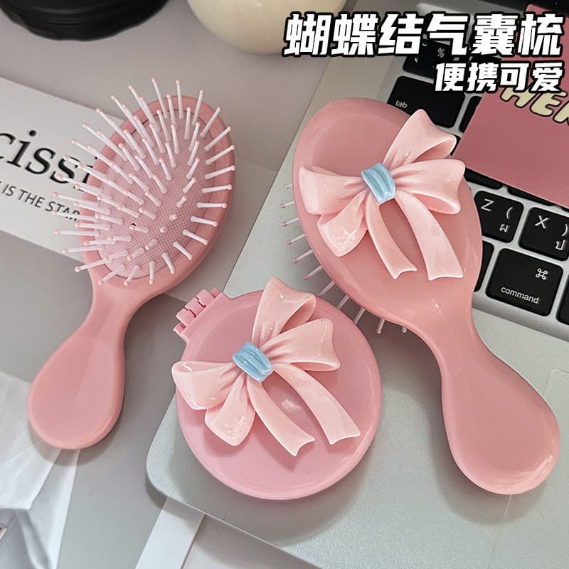 Bow Foldable Air Cushion Comb Mini Comb Dorm Travel Massage Comb Hairdressing Mirror Comb Integrated Air Cushion Comb