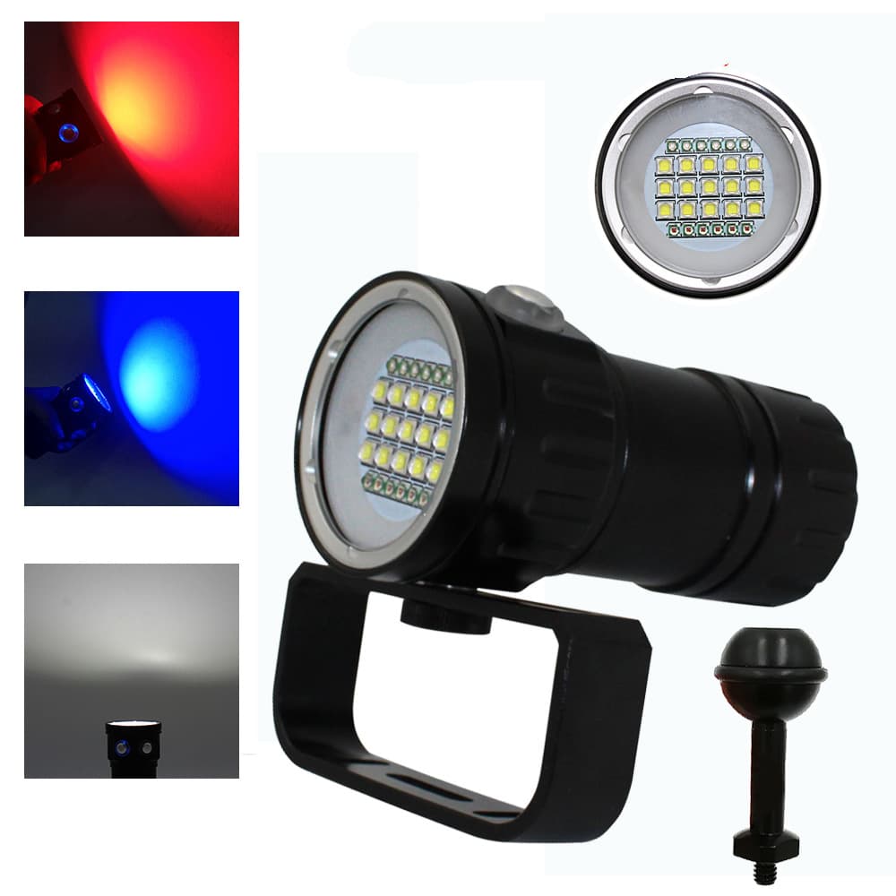 XML2 Red, White, Blue 27-LED Strong Light Diving Flashlight Floodlight 18650 Rechargeable Fill Light Handheld Light
