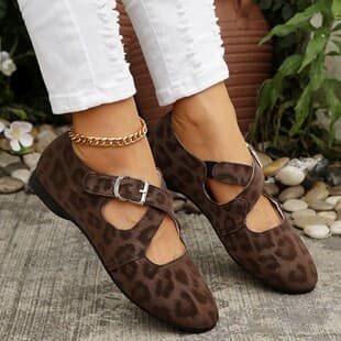 Leopard Print Large Size Cross Strap Lazy Flats 2026 Summer New Flat Shallow Casual Slip-on Shoes Women