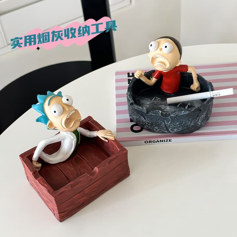Creative Rick and Morty Ashtray, Home Living Room Office Desktop Advanced Ornament, Personality Trendy Anti-Ash Ashtray